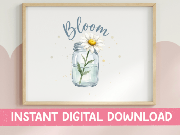 Bloom Daisy Mason Jar Watercolor Print
