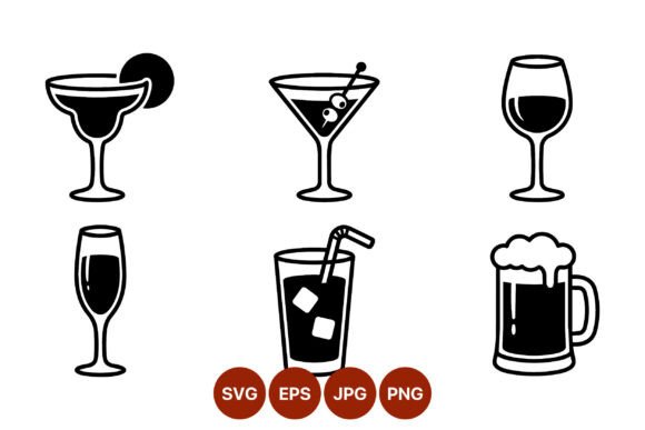 Cocktail Drink Line Art Icons