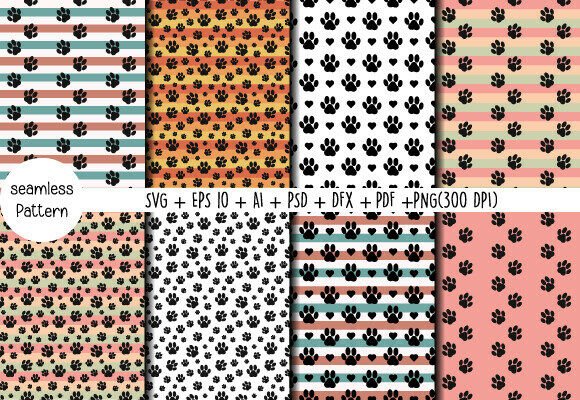 Paw Print Seamless Pattern Bundle SVG
